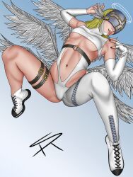 Rule 34 | angel, angel girl, angewomon, digimon, digimon (creature), head wings, highres, long hair, mask, nail polish, wings