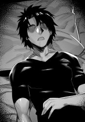 Rule 34 | 1boy, absurdres, drooling, faceless, faceless male, fate/grand order, fate (series), fujimaru ritsuka (male), greyscale, highres, hxd, lying, male focus, monochrome, on back, open mouth, saliva, sleeping, solo