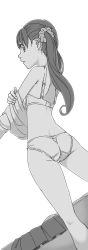 Rule 34 | 1girl, akinbo (hyouka fuyou), ass, bad id, bad pixiv id, blush, bra, from behind, greyscale, highres, long hair, looking back, monochrome, panties, precure, sakagami ayumi, solo, twintails, underwear