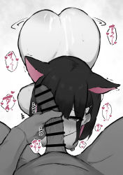 Rule 34 | 1boy, 1girl, all fours, animal ears, ass, ass shake, assertive female, bad id, bad twitter id, bar censor, black hair, blue archive, blush, cat ears, censored, colored inner hair, completely nude, erection, greyscale, halo, heart, hetero, highres, kazusa (blue archive), large penis, looking at viewer, male masturbation, masturbation, monochrome, multicolored hair, narusan beam2, nipples, nude, penis, penis awe, penis on face, penis over one eye, pink hair, pointless censoring, pov, smelling, smelling penis, trembling, two-tone hair