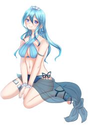 Rule 34 | 1girl, armlet, bikini, blue bikini, colored eyelashes, creatures (company), game freak, gen 1 pokemon, highres, jewelry, nintendo, personification, pokemon, swimsuit, thighlet, vaporeon, white background, yuha (kanayuzu611)