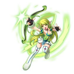 Rule 34 | 1girl, :o, absurdres, artist request, boots, bow, bow (weapon), breasts, cleavage, elsword, fighting stance, full body, green eyes, green hair, highres, holding, holding bow (weapon), holding weapon, large breasts, long hair, looking to the side, multicolored shirt, official art, open mouth, pointy ears, ranger (elsword), rena erindel, skirt, solo, thigh boots, thighhighs, transparent background, weapon, white footwear, white skirt, zettai ryouiki