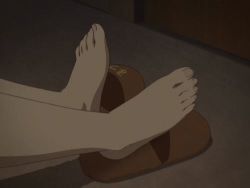 Rule 34 | 1girl, amamiya manami, animated, animated gif, bare legs, barefoot, cellphone, feet, feet together, from behind, gakuen utopia manabi straight!, hair ornament, hairpin, legs, lowres, nail polish, phone, red hair, screencap, shoes, unworn shoes, short hair, slippers, solo, talking on phone, thighs, toenail polish, toenails, toes