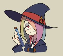 Rule 34 | 10s, 1girl, ammonio, hair over one eye, hat, little witch academia, long hair, red eyes, solo, sucy manbavaran, test tube, witch, witch hat