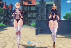 Rule 34 | 1girl, 3d, animated, ass, blonde hair, capelet, earrings, game, genshin impact, gloves, hazeker, highleg, highleg leotard, jean (genshin impact), jewelry, leotard, lowres, mihoyo, multiple views, ponytail, tagme, thick thighs, thighhighs, thighs, video, walking, wide hips