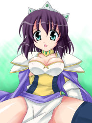 Rule 34 | 00s, 1girl, armor, artist request, blue eyes, breasts, cape, cleavage, crown, elbow gloves, gloves, hat, henrietta de tristain, large breasts, purple hair, short hair, solo, thighhighs, zero no tsukaima