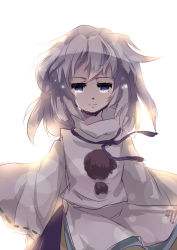 Rule 34 | 1girl, blue eyes, crying, crying with eyes open, female focus, japanese clothes, kariginu, mononobe no futo, no headwear, no headwear, purple eyes, silver hair, solo, tears, touhou, upper body, yetworldview kaze