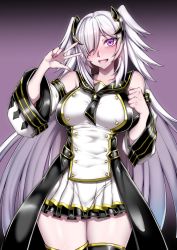 Rule 34 | 1girl, absurdres, bare shoulders, blush, breasts, female focus, gggg, highres, large breasts, long hair, looking at viewer, open mouth, purple eyes, smile, solo, tagme, very long hair, white hair