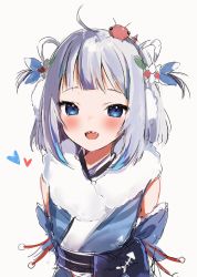 Rule 34 | 1girl, blue eyes, blue hair, gawr gura, hair ornament, highres, hololive, hololive english, looking at viewer, maru ccy, multicolored hair, open mouth, scarf, sharp teeth, silver hair, smile, streaked hair, teeth, twintails, virtual youtuber