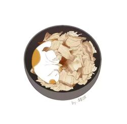 Rule 34 | animal focus, artist name, bowl, calico, cat, closed eyes, food focus, in bowl, in container, kimchi, lying, maobing maobing, no humans, on side, original, white background
