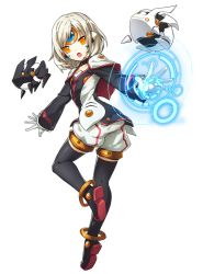 Rule 34 | 1girl, alternate costume, alternate hairstyle, another code (elsword), boots, caplet, elsword, eve (elsword), forehead jewel, gloves, moby (elsword), official art, remy (elsword), short hair, shorts, thigh boots, thighhighs, white hair