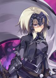 Rule 34 | 1girl, absurdres, armor, banner, blonde hair, fate/grand order, fate (series), gauntlets, highres, jeanne d&#039;arc (fate), jeanne d&#039;arc alter (avenger) (fate), jeanne d&#039;arc alter (fate), long hair, looking at viewer, normaland, ruler (fate/grand order), smile, solo, weapon, yellow eyes