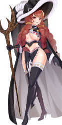 Rule 34 | 1girl, absurdres, bad id, bad pixiv id, black cape, black footwear, black gloves, boots, braid, breasts, brown eyes, brown hair, cape, fairy tail, full body, gloves, high heel boots, high heels, highres, holding, holding staff, irene belserion, large breasts, lillly, long hair, looking at viewer, mature female, midriff, navel, open mouth, shiny skin, simple background, solo, staff, standing, stomach, thigh boots, thighhighs, underboob, very long hair, white background, zettai ryouiki
