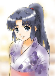 Rule 34 | asakura ryouko, blue eyes, blue hair, fujita (speedlimit), japanese clothes, kimono, long hair, ponytail, solo, suzumiya haruhi no yuuutsu, yukata
