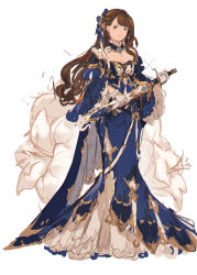 Rule 34 | beatrix (granblue fantasy), blue dress, dress, granblue fantasy, highres, holding, holding sword, holding weapon, long hair, looking at viewer, shimatani azu, simple background, sword, weapon, white background