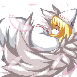 Rule 34 | 1girl, closed eyes, dress, female focus, fukaiton, hat, lily white, long sleeves, lowres, petals, simple background, solo, touhou, white background, white dress