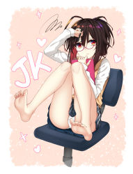 Rule 34 | 1girl, bare legs, barefoot, black hair, blue skirt, commentary, feet, folded ponytail, frown, full body, glasses, hair between eyes, healther, highres, knees up, long hair, long sleeves, looking at viewer, multicolored hair, no shoes, original, panties, pink-framed eyewear, plaid, plaid skirt, pleated skirt, red eyes, red hair, semi-rimless eyewear, shirt, simple background, sitting, skirt, soles, solo, squiggle, stylus, tablet pc, toes, two-tone hair, under-rim eyewear, underwear, vest, white panties, white shirt, yellow vest