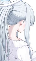 Rule 34 | 1girl, absurdres, blue archive, highres, looking down, noa (blue archive), pajamas, ponytail, reia 76, simple background, solo, white hair, white pajamas