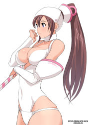 Rule 34 | 00s, 1girl, 2009, breasts, brown hair, dated, large breasts, leotard, long hair, original, ponytail, ryu (ryu&#039;s form site), simple background, solo, white background