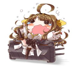 Rule 34 | 10s, 1girl, ahoge, black thighhighs, blush, boots, brown hair, chibi, crying, detached sleeves, esoragoto, hairband, headgear, kantai collection, kongou (kancolle), long hair, open mouth, panties, panties around leg, personification, skirt, solo, thigh boots, thighhighs, underwear, wavy mouth