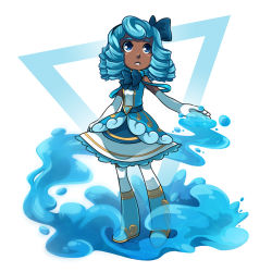 Rule 34 | 1girl, bad id, bad tumblr id, blue eyes, blue hair, boots, bow, drill hair, elbow gloves, full body, gloves, hair bow, looking afar, mary cagle, official art, quad drills, sleepless domain, solo, thigh boots, thighhighs, triangle, undine wells, white gloves, zettai ryouiki