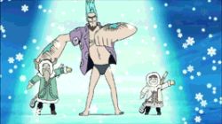 Rule 34 | 3boys, animated, animated gif, annuraaq, antlers, beard, blue hair, character request, cyborg, dancing, dog, facial hair, family, franky (one piece), gun, horns, jacket, kitton, lowres, male focus, multiple boys, one piece, shueisha, snow, taroimo (one piece), tattoo, weapon