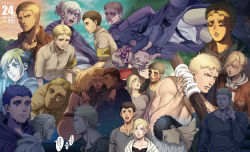 Rule 34 | 1girl, 2boys, absurdres, angry, annie leonhart, arm on shoulder, asphyxiation, bertolt hoover, black shirt, blonde hair, blood, blood on face, blush, brown eyes, brown hair, carrying over shoulder, child, collage, collarbone, crying, crying with eyes open, finger to cheek, grey shirt, hetero, highres, hood, hoodie, injury, mappo m2, multiple boys, muscular, muscular male, paradis military uniform, pectorals, reiner braun, shingeki no kyojin, shirt, short hair, sleeping, spoilers, strangling, sweat, tears, topless male, translation request, upper body, v-neck, aged down