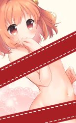 Rule 34 | 1girl, bell, blush, censored, commentary request, completely nude, groin, hair bell, hair ornament, jingle bell, motoori kosuzu, navel, nude, open mouth, orange eyes, orange hair, sen1986, solo, stomach, touhou, twintails, two side up, upper body