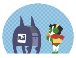Rule 34 | 1boy, batman (series), black hair, cape, checkered background, chibi, dc comics, deeeeco, domino mask, envelope, gloves, green footwear, jason todd, lowres, mail, mailbox, mask, robin (dc), scarf, shoes, smile, us mail