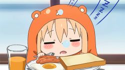 Rule 34 | 10s, 1girl, animated, animated gif, breakfast, doma umaru, closed eyes, face, food, hamster costume, himouto! umaru-chan, lowres, nose bubble, sleeping