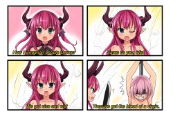 Rule 34 | 10s, 2girls, absurdres, bdsm, blindfold, blue eyes, bondage, bound, bound wrists, comic, commentary, elizabeth bathory (fate), elizabeth bathory (fate/extra ccc), elizabeth bathory (first ascension) (fate), english text, fate/extra, fate/extra ccc, fate/grand order, fate (series), florence nightingale (fate), highres, holding, holding knife, holding weapon, horns, knife, long hair, mash kyrielight, meme, multiple girls, one eye closed, open mouth, pink hair, pointy ears, pole, setia pradipta, short hair, silver hair, teeth, text focus, weapon