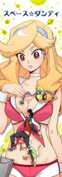 Rule 34 | 10s, 1girl, 3boys, blonde hair, breasts, cleavage, dandy (space dandy), hairband, hetero, honey (space dandy), meow (space dandy), multiple boys, qt (space dandy), short shorts, shorts, size difference, space dandy