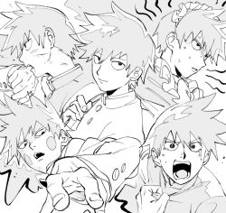 Rule 34 | 1boy, alternate costume, chinese commentary, closed mouth, clutching chest, commentary request, ekubo (mob psycho 100), enmaided, gakuran, greyscale, hand on own chest, injury, kageyama ritsu, light smile, looking at viewer, maid, maid headdress, male focus, mob psycho 100, monochrome, multiple views, open mouth, qin (7833198), school uniform, shaded face, short hair, sweat, tearing up, wiping face