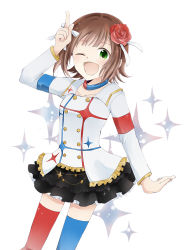 Rule 34 | 1girl, ;d, amami haruka, brown hair, costume, flower, green eyes, hair ornament, idolmaster, idolmaster (classic), idolmaster movie, knk524, one eye closed, open mouth, smile, solo, wink