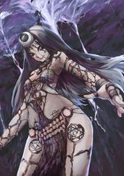 Rule 34 | 1girl, black eyes, black hair, bracelet, breasts, breasts apart, dc comics, enchantress (dc), facial tattoo, hair ornament, highres, jewelry, koba hanai, long hair, necklace, pelvic curtain, small breasts, solo, suicide squad, tattoo, very long hair