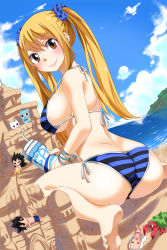 Rule 34 | 1girl, ass, beach, bikini, blonde hair, breasts, charle (fairy tail), fairy tail, female focus, gajeel redfox, gray fullbuster, happy (fairy tail), highres, large breasts, lips, lucy heartfilia, mirajane strauss, solo, swimsuit