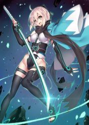 1girl adapted_costume blonde_hair bow elbow_gloves fate/grand_order fate_(series) feet female_focus fingerless_gloves gloves green_eyes haori japanese_clothes katana kodama_yuu okita_souji_(fate) okita_souji_(koha-ace) robe scarf shinsengumi solo sword thighhighs weapon