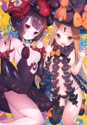 Rule 34 | 2girls, :d, abigail williams (fate), abigail williams (second ascension) (fate), absurdres, black bow, black dress, black headwear, black panties, blonde hair, bow, breasts, brown hair, claw pose, closed mouth, dress, fate/grand order, fate (series), fingernails, hair ornament, hands up, hat, hat bow, highres, katsushika hokusai (fate), katsushika hokusai (third ascension) (fate), long hair, looking at viewer, medium breasts, multiple girls, open mouth, orange bow, panties, parted bangs, polka dot, polka dot bow, red eyes, revealing clothes, scan, smile, strapless, strapless dress, stuffed animal, stuffed toy, suzuho hotaru, teddy bear, topless, underwear, very long hair, witch hat