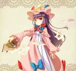Rule 34 | 1girl, blueberry (5959), blush, book, bow, crescent, hair bow, handprint, hat, highres, long hair, looking at viewer, paper, patchouli knowledge, purple eyes, purple hair, sidelocks, solo, standing, the elder scrolls, the elder scrolls iv: oblivion, touhou, very long hair