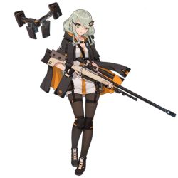 Rule 34 | 1girl, anti-materiel rifle, black footwear, black gloves, black jacket, black pantyhose, black sclera, bolt action, colored sclera, drone, fingerless gloves, full body, girls&#039; frontline, gloves, green eyes, green hair, gun, hair ornament, heterochromia, hood, hoodie, jacket, jacket on shoulders, knee pads, looking at viewer, mcmillan tac-50, mismatched sclera, official art, pantyhose, rifle, robot, shoes, short hair, sneakers, sniper rifle, solo, tac-50 (girls&#039; frontline), tactical clothes, terras, thigh strap, thighs, transparent background, weapon, yellow eyes