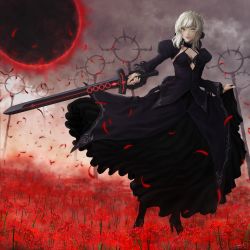 Rule 34 | 1girl, absurdres, artoria pendragon (all), artoria pendragon (fate), black dress, black ribbon, black sun, blonde hair, boots, braid, braided bun, commentary request, dress, fate/grand order, fate/stay night, fate (series), field, flower, flower field, french braid, full body, gothic lolita, grass, grey sky, hair bun, hakubi (user uxpz2833), high heel boots, high heels, highres, holding, holding sword, holding weapon, huge filesize, lolita fashion, long hair, long sleeves, outdoors, red background, ribbon, saber (fate), saber alter, single hair bun, sky, smoke, solo, standing, sun, sword, weapon, yellow eyes