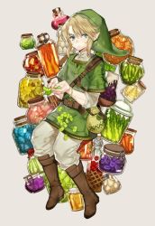 Rule 34 | blonde hair, blue eyes, blush, food, full body, hat, kissai, link, looking at viewer, male focus, nintendo, pointy ears, short hair, solo, the legend of zelda, the legend of zelda: twilight princess