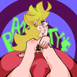 Rule 34 | 10s, 1girl, ass, bar censor, blonde hair, blush, censored, gonehi, highres, long hair, looking at viewer, looking back, naughty face, no anus, nude, panty &amp; stocking with garterbelt, panty (psg), pussy, shiny skin, solo, spread pussy