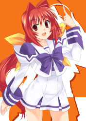 Rule 34 | 1girl, kagami sumika, long hair, mizuki makoto, muv-luv, red eyes, red hair, school uniform, serafuku, solo