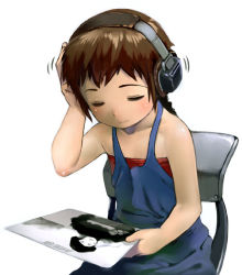 Rule 34 | blush, cd, chair, child, closed eyes, headphones, original, satou toshiyuki, sitting, smile, solo