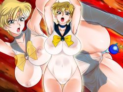 Rule 34 | 1girl, anal, anal object insertion, ankle boots, aqua eyes, bdsm, bishoujo senshi sailor moon, blonde hair, bondage, boots, bound, breasts, censored, female focus, large breasts, lento (glamour works), leotard, nipples, object insertion, sailor uranus, see-through, skirt, solo, ten&#039;ou haruka, tiara, tomboy, transformation, upskirt