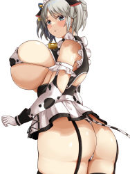 Rule 34 | 1girl, alternate costume, animal ears, animal print, ass, bikini, breasts, ciel alencon, cow ears, cow girl, cow print, cow tail, god eater, god eater 2: rage burst, grey hair, highres, hizakake, huge breasts, maid, maid bikini, revision, short twintails, sideboob, solo, swimsuit, tail, thick thighs, thighs, twintails, unconventional maid