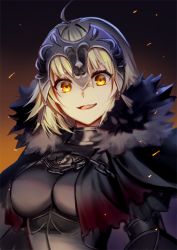 Rule 34 | 1girl, ahoge, ahri (ari 30305), armor, armored dress, breasts, chain, fate/grand order, fate (series), flag, fur trim, headpiece, jeanne d&#039;arc (fate), jeanne d&#039;arc alter (avenger) (fate), jeanne d&#039;arc alter (avenger) (first ascension) (fate), jeanne d&#039;arc alter (fate), large breasts, looking at viewer, open mouth, silver hair, solo, yellow eyes