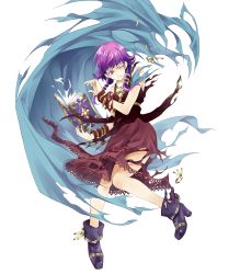 Rule 34 | 1girl, blue cape, book, cape, clenched teeth, female focus, fire emblem, fire emblem heroes, full body, highres, holding, holding book, injury, jewelry, long hair, lute (fire emblem), matching hair/eyes, necklace, nintendo, official art, one eye closed, purple eyes, purple footwear, purple hair, ryona, solo, teeth, torn cape, torn clothes, transparent background