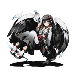 Rule 34 | 10s, 1girl, absurdly long hair, black hair, divine gate, feathered wings, full body, grey wings, hair ornament, hair ribbon, hairband, holding, japanese clothes, kimono, lace-trimmed, long hair, matsu (divine gate), official art, purple eyes, red hairband, red ribbon, ribbon, sash, shadow, socks, solo, transparent background, ucmm, very long hair, white socks, wings